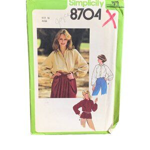 Vintage Simplicity 8704 Misses Shirt Pattern Size 16 From The 80s